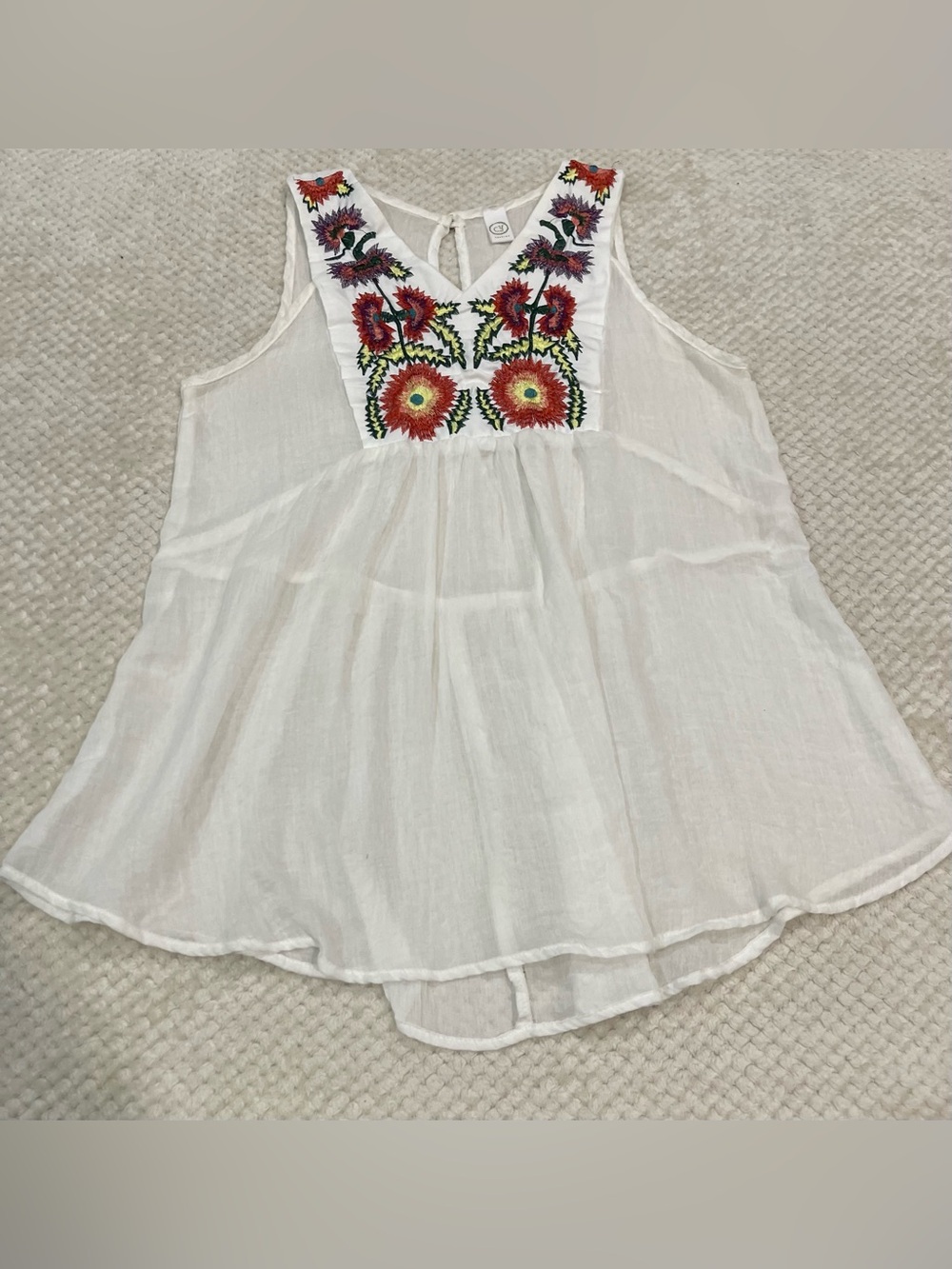CY Fashion Boho Floral Embroidered Babydoll Tank Top Size Medium